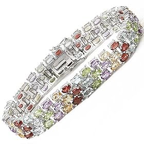 24ctw Multi-Color Gemstone and Sterling Bracelet