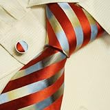 Red striped mens ties gift for boys handmade silk neck ties cuff links set 5109