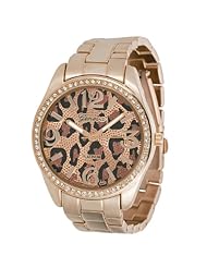 Womens Rhinestone Accented Cheetah Print Link Watch Color: Copper and Cheetah