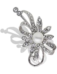 Honeystore Girls CZ Diamond Alloy 18 k Gold Plated Natural AAA Freshwater Pearl Brooch Color White