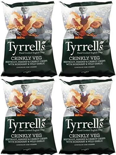 (4 PACK) - Tyrrells Crinkly Veg Crisps - Beetroot Parsnip &amp; Carrot| 40 x 24 gx |4 PACK - SUPER SAVER - SAVE MONEY