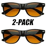 Blue Blocking Driving Wayfarers Sunglasses Amber Tinted Lens (With Free Microfiber Pouch)