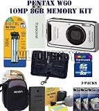 Pentax Optio W60 Waterproof 10MP Digital Camera (Silver) W/ Transcend TS8GSDHC6 8GB SDHC Card & Reader, DL-I78 Rechargeable Lithium ion Battery, Targus Memory Card Wallet, ICON Compact Camera Carrying Case, Starter Accessory Kit