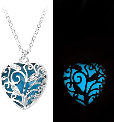 Hollow out Blue Heart Shape Glow in the Dark Charm Pendant Necklace