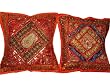 2 Red Sequin Embroidery Sari Toss Pillow Cushion Covers