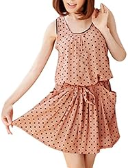 Scoop Neck Cotton/Polyester  Shirred Elasticized   Waistline Dots Print Sleeveless Mini Dress  With a Bow(s)