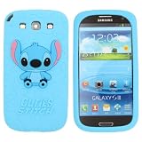 SilverCon - Blue 3D Back Disney Stitch & Lilo Style Silicone Soft Case Cover for Samsung Galaxy Siii S3 I9300 with FREE SilverCon Universal Cable Tie