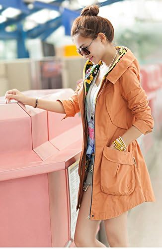 Alionz Women Autumn Spring Hooded Waisted Poncho Cape Trench Military Coat L Orange