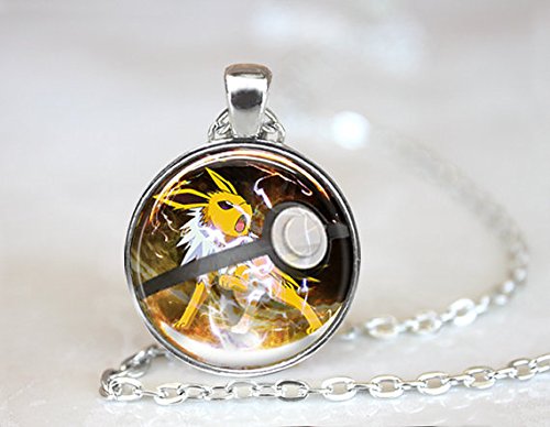 Jolteon Pokeball Necklace // 1 Inch Round Pokemon Eeveelutions Jolteon Flareon Vaporeon Glaceon Espeon Umbreon Leafeon Sylveon // Gift Idea
