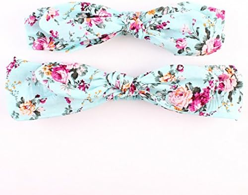La Grenade Baby Mom Headbands Bow and Knot Hair Bands Elastic 2pcs Headwear (Light Aqua Floral)