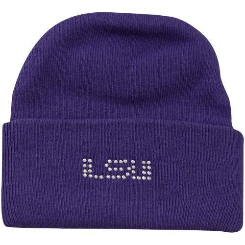 LSU Tigers Newborn Girls Purple Rhinestone Knit Beanie-