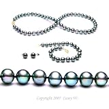 Freshwater Cultured Pearls 3-Pc Set 18 Inches 1-Strand 7-8mm Black Pearl Necklace & 7-7.5 Inches 7-8mm Black Pearl Bracelet & 7-8mm Black Pearl Earrings