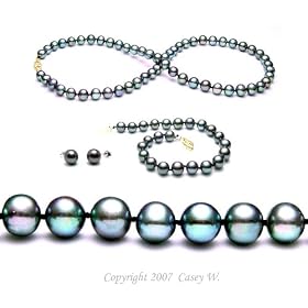 Freshwater Cultured Pearls 3-Pc Set 18 Inches 1-Strand 7-8mm Black Pearl... by Augustina Jewelry