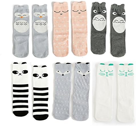 Unisex Baby Socks Knee High Stockings Animal Theme 6 Pack Set by Ola Kids (L 4-6 years, Animals A)
