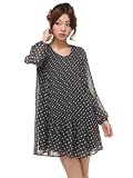 mysty woman ダブルドット柄シフォンプリーツワンピ M ネイビー系 / ミスティ ウーマン : 長袖ワンピ