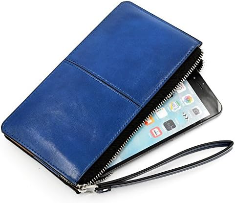 Glamdaisy Women's Leather Wallet Zipper Clutch Wallets with Wrist Strap for iphone 6s Plus, Samsung S7 (Drak Blue )