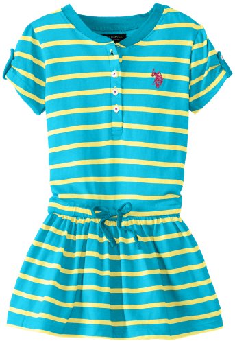 U.S. POLO ASSN. Little Girls' Striped Dress with Tabbed Short Sleeves