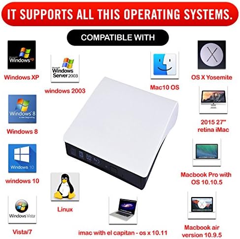 External DVD Drive, CD RW, DVD RW, USB 3.0 External DVD CD Drive for Apple Macbook Pro Air iMAC and Windows 10