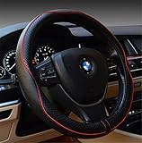 Generic Automotive Interior Accessories 38cm Emboss Top Leather Steering Wheel Cover Thick Nylon Interior Ring Soft Breathable Steering Wheel Wrap (Black+red)