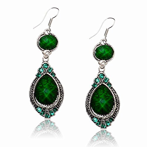 VTG Tibet Silver Eardrop Rhinestone Teardrop Dangle Hook Earrings (Pack of 2)