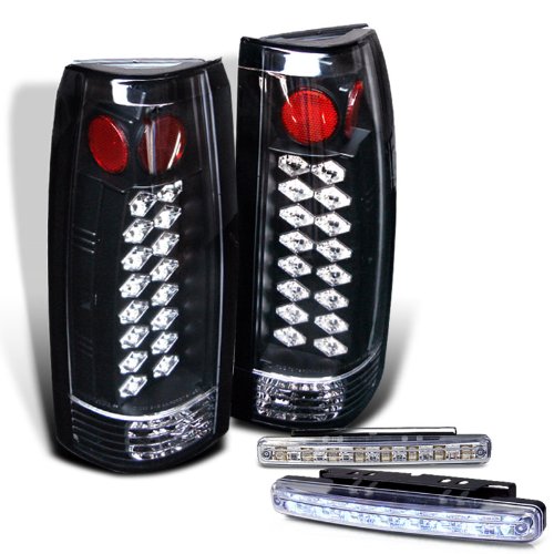 Eautolights Chevy Blazer Tahoe Suburban GMC Sierra Yukon Denali Jimmy LED Tail Light Black with DRL 8 LED Fog Bumper Light Pair New Set