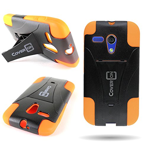 CoverON® Kickstand Hard + Soft Dual Layer Hybrid Case for Motorola Moto G - Black Hard Neon Orange Soft Silicone