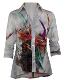 Boho Chic Clothing - Bird of Paradise , Overlay Print, Decorative Asymmetric hem with Button Front, Multi Colored Womens Fashion Top