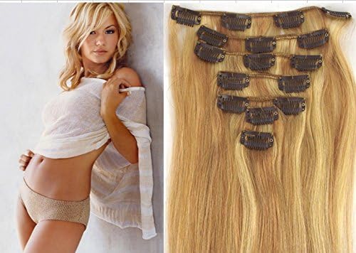 18" 70g 7pc 18/613#light ash blonde mix blonde Clip In Remy Human Hair Extensions