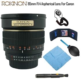 Rokinon 85mm F1.4 Aspherical Lens for Canon Dslrs Manual Focus Bundle