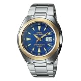 CASIO Wave Ceptor Atomic Two-Tone Men's Watch with Analog Blue Dial and Metal Band. Model: WVQ201HSGA-2AV