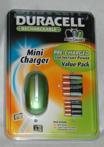 Duracell Mini Charger with 4 AAA and 4 AA Pre-charged Batteries - Green