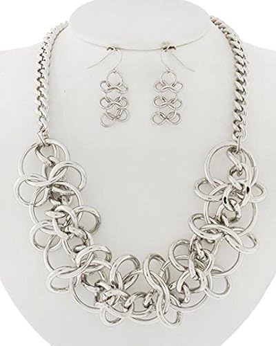 Chunky Necklace Earrings Set BC Linked Hoops Rhodium Fish Hooks