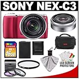 Sony Alpha NEX-C3 Digital Camera Body & E 18-55mm OSS Lens (Pink) with E 16 ....