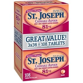 St. Joseph Aspirin, Adult Low Strength, 81 mg, Orange Flavored, Chewable Tablet, Tri-Pack 108 chewable tablets