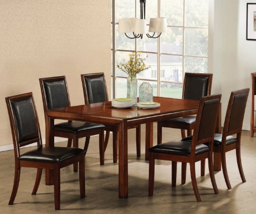 7pc Formal Dining Table & Chairs Set Walnut Finish