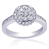 1.20 Ct Round Halo Petite Diamond Engagement Ring Pave Setting 14K GOLD GIA