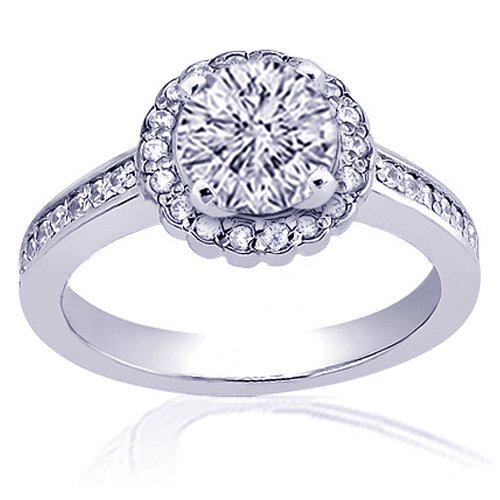 1.3 Ct Round Diamond Engagement Ring Pave 14K 