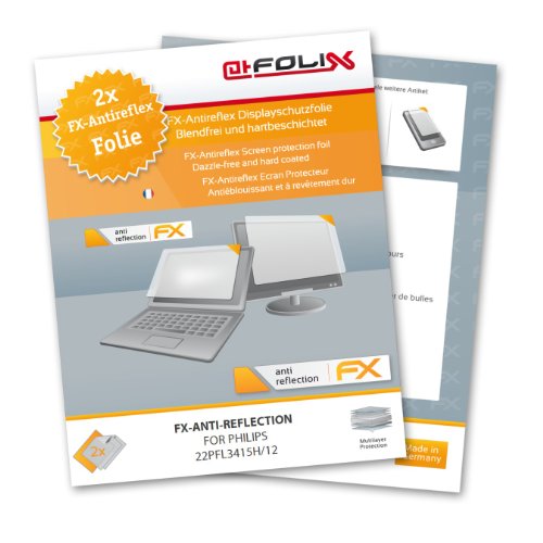 2 x atFoliX FX-Antireflex Displayschutzfolie für Philips 22PFL3415H/12 / 22-PFL-3415H-12 - Displayschutz antireflektierend! Höchste Qualität - Made in Germany!