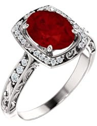 Platinum 9.00x7.00mm Oval Cut Chatham Created Ruby and Diamond Ring -- LIFETIME WARRANTY