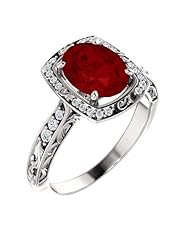 10K White Gold 9.00x7.00mm Oval Cut Chatham Created Ruby and Diamond Ring -- LIFETIME WARRANTY