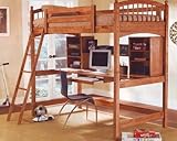 Solid Hardwood Warm Brown Finish Workstation Bunk Bed