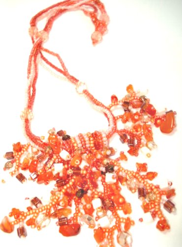 Click here to buy Crystal Glass Stone Coral Beaded Gemstone 18 Necklace Morning Star - Fair Trade.