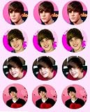12 Justin Bieber (p) rice paper fairy / cup cake 40mm toppers pre cut decoration
