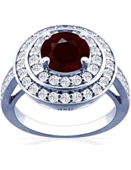 14K White Gold Round Cut Ruby Ring With Sidestones (GIA Certificate)