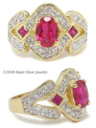 Color CZ Rings 14K Gold Plated Ruby Red Oval Cubic Zirconia Ring