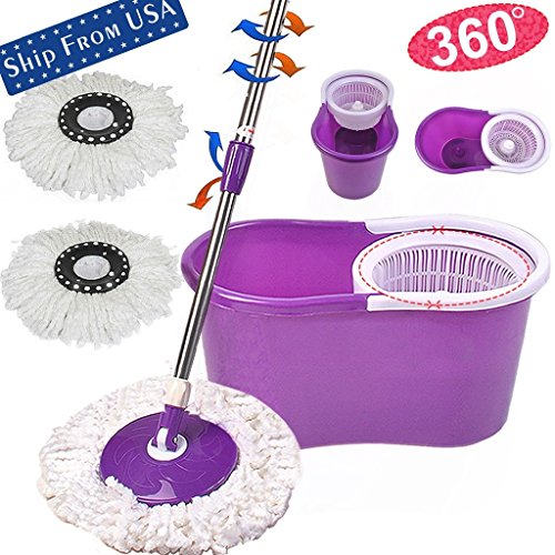 Yxying 360 Rotating Head Easy Magic Floor Spin Mop Bucket 2 Heads Microfiber Spinning Purple