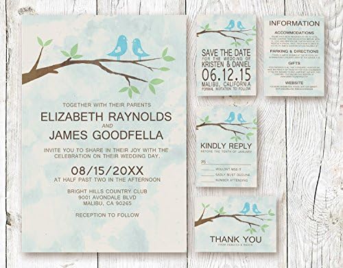Rustic Blue Bird Wedding Invitations Suite (Invite, RSVP, Save the Date, Info & Thank You Cards)