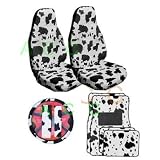 9 Piece Safari Animal Print Auto Interior Gift Set - 2 Cow Front Bucket Seat Covers, 1 Cow Steering Wheel Cover,2 Cow Shoulder Harness Pressure Relief Cover, 2 Cow Front Floor Mats, and 2 Rear Floor Mats