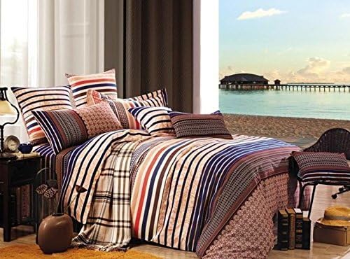 Cool 4 Piece Bedding Sets For Men And Boys, Casual Cross Stripe Bedding, Ultra Smooth Bedding Sets, Staple Cotton Bed Set, Duvet Cover, Fitted Sheet &amp; 2 Pillow Cases (Type 4)