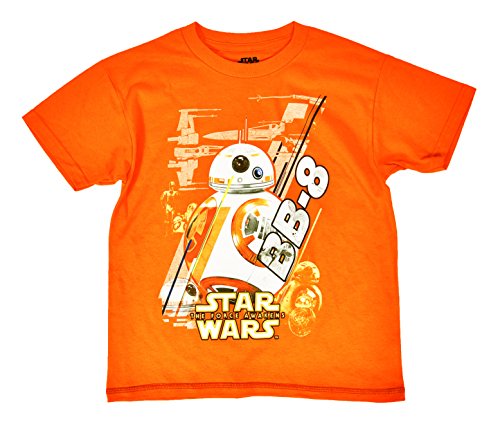 Star Wars Big Boys The Force Awakens Graphic T-Shirt (Orange BB8, Large)